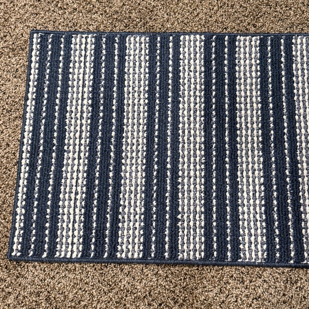 NEW. Area rug mat. Navy and white stripes